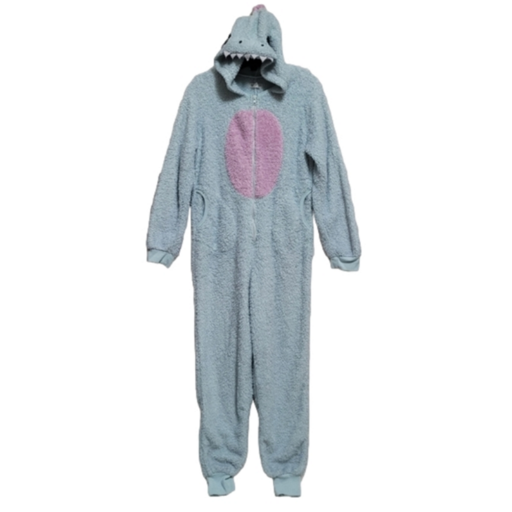 Kids Plush Shark Onesie Pajama Set - Light Blue with Pink Belly